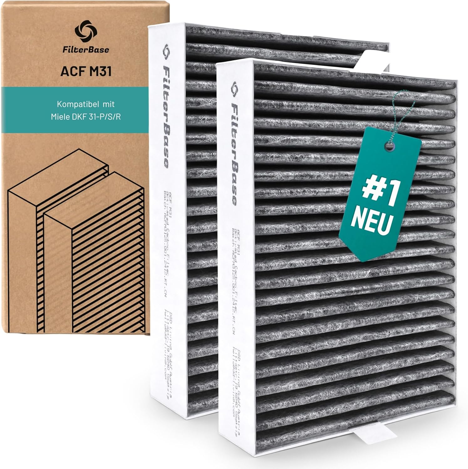 ACF M31: Aktivkohlefilter 2er Set passend für Miele DKF 31-P / DAS 4×40–4×30