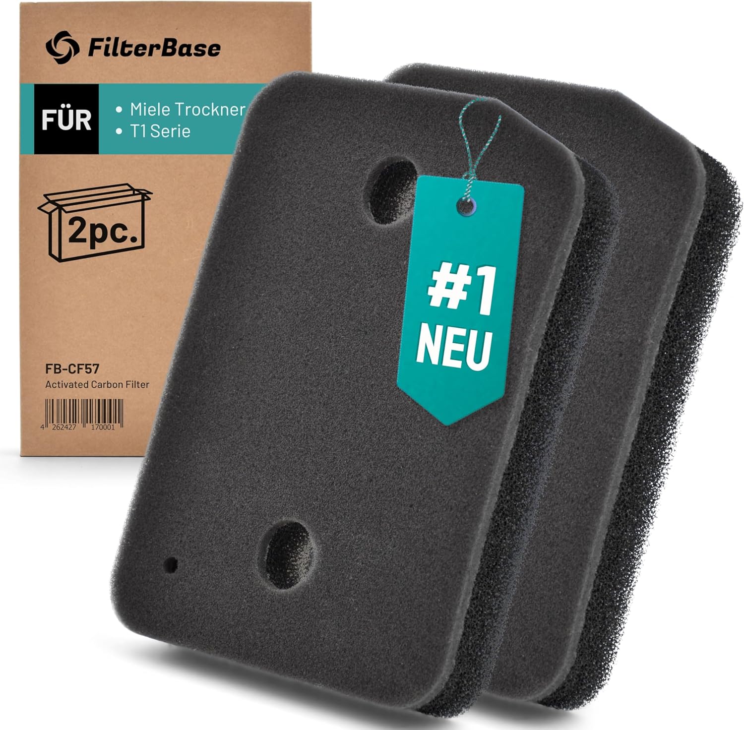 FB-CF57 2er Set Filter für Miele T1 Trockner 9164761 CF57 207 x 157 x 30 mm